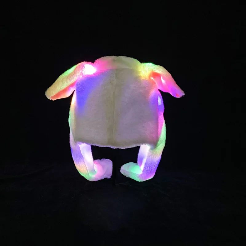 Japanese Anime Bunny Hat Glowing Plush Ear Moving Jumping Hat Ears Popping Up When Pressing The Paws Cute Animal Cosplay Hats