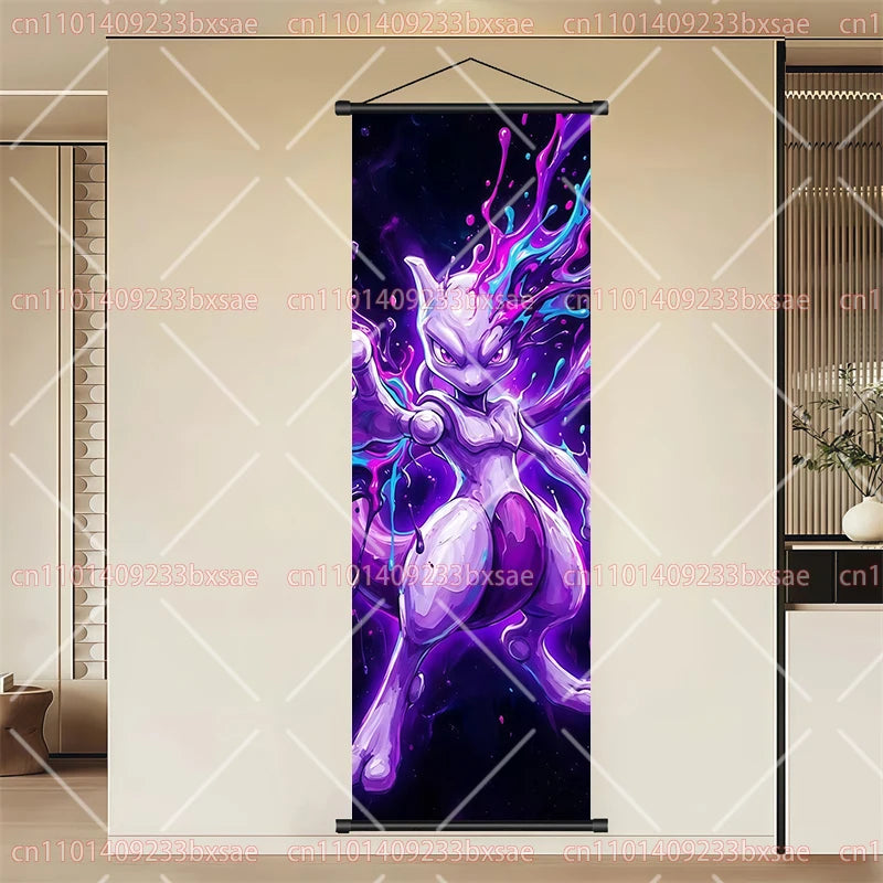 Pokémon Anime HD Scroll Painting Eevee Pikachu Suicune Charizard Mewtwo Background Wall Art Decoration Poster Children's Gift