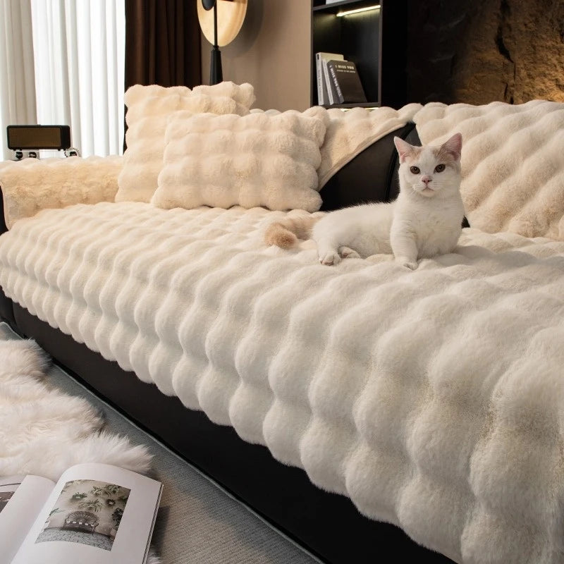 Thicken Imitation Rabbit Fur Plush Sofa Slipcover Non-slip Soft Sofa Towel Couch Cushion For Living Room Modern Home Decor