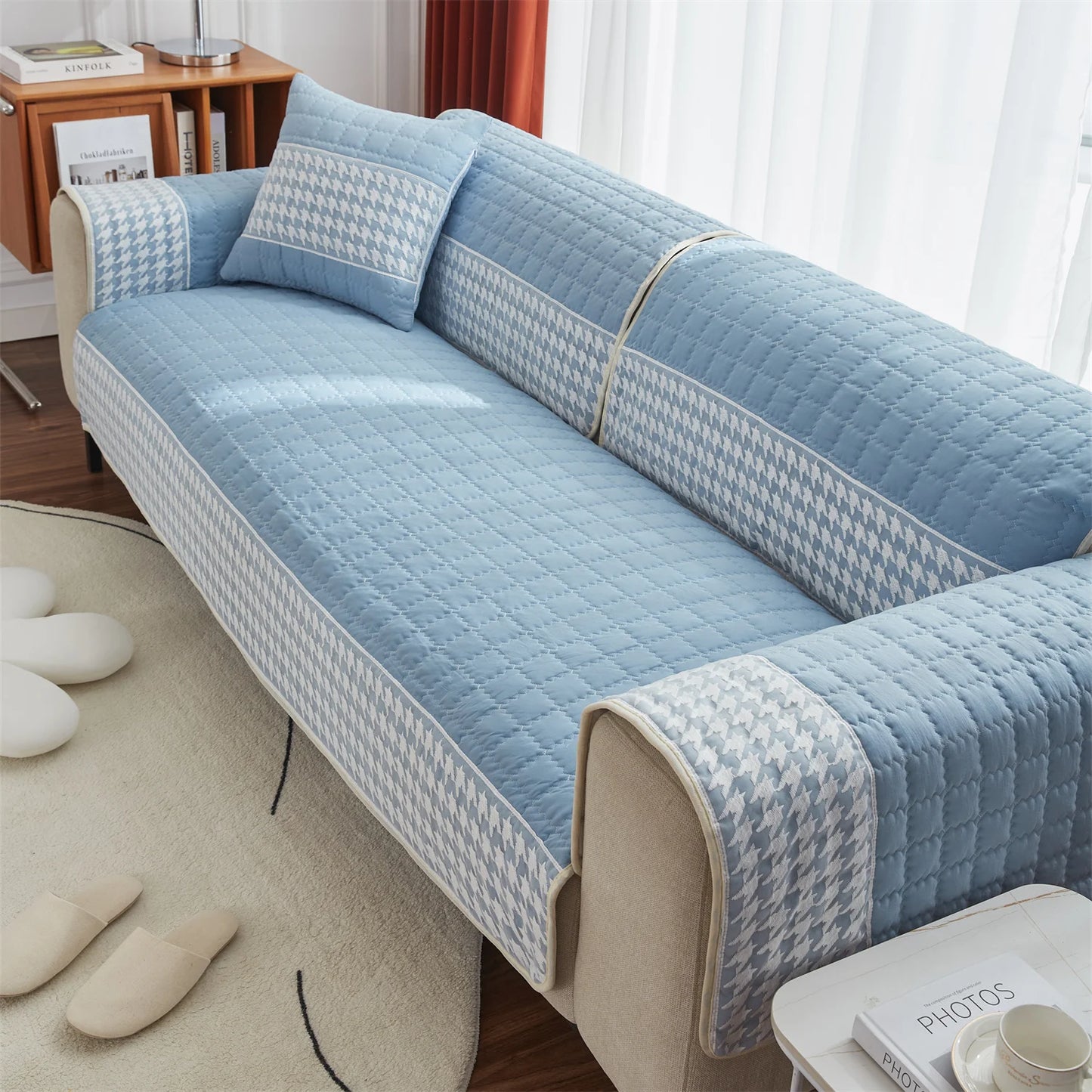 Houndstooth Lace Docor Quilting Sofa Coushion Cover Anti-Slip Sofa Slipcovers for Living Room Couch Seat covers Pet Friendly