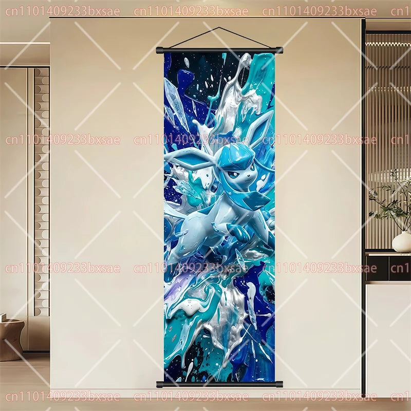 Pokémon Anime HD Scroll Painting Eevee Pikachu Suicune Charizard Mewtwo Background Wall Art Decoration Poster Children's Gift