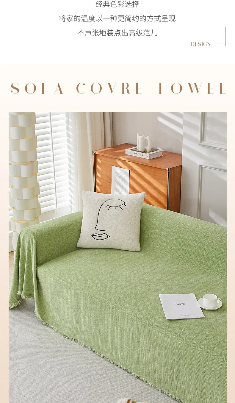 Couch Cover Luxurious Chenille Sofa Covers with Elegant Fringe Herringbone Texture Heavyweight Cozy Blanket for Couch Bed Decor