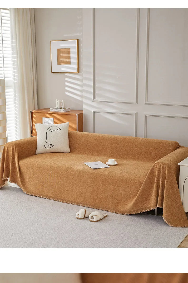 Couch Cover Luxurious Chenille Sofa Covers with Elegant Fringe Herringbone Texture Heavyweight Cozy Blanket for Couch Bed Decor