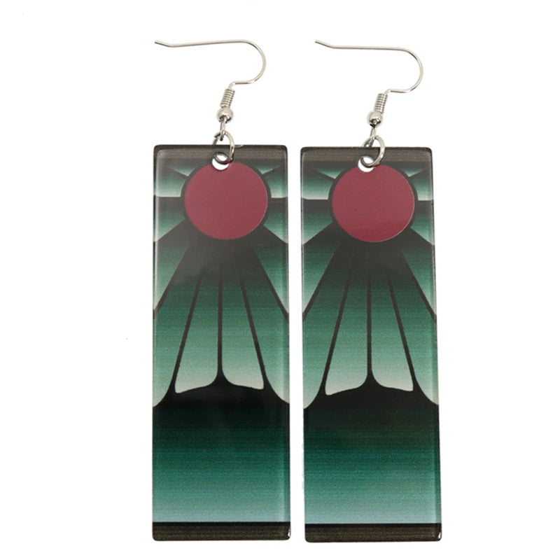 2022 Trendy Acrylic Tanjiro Earrings Demon Slayer Earrings Anime Cosplay Props Hanafuda Drop Long Earrings for Women Girls Jewel