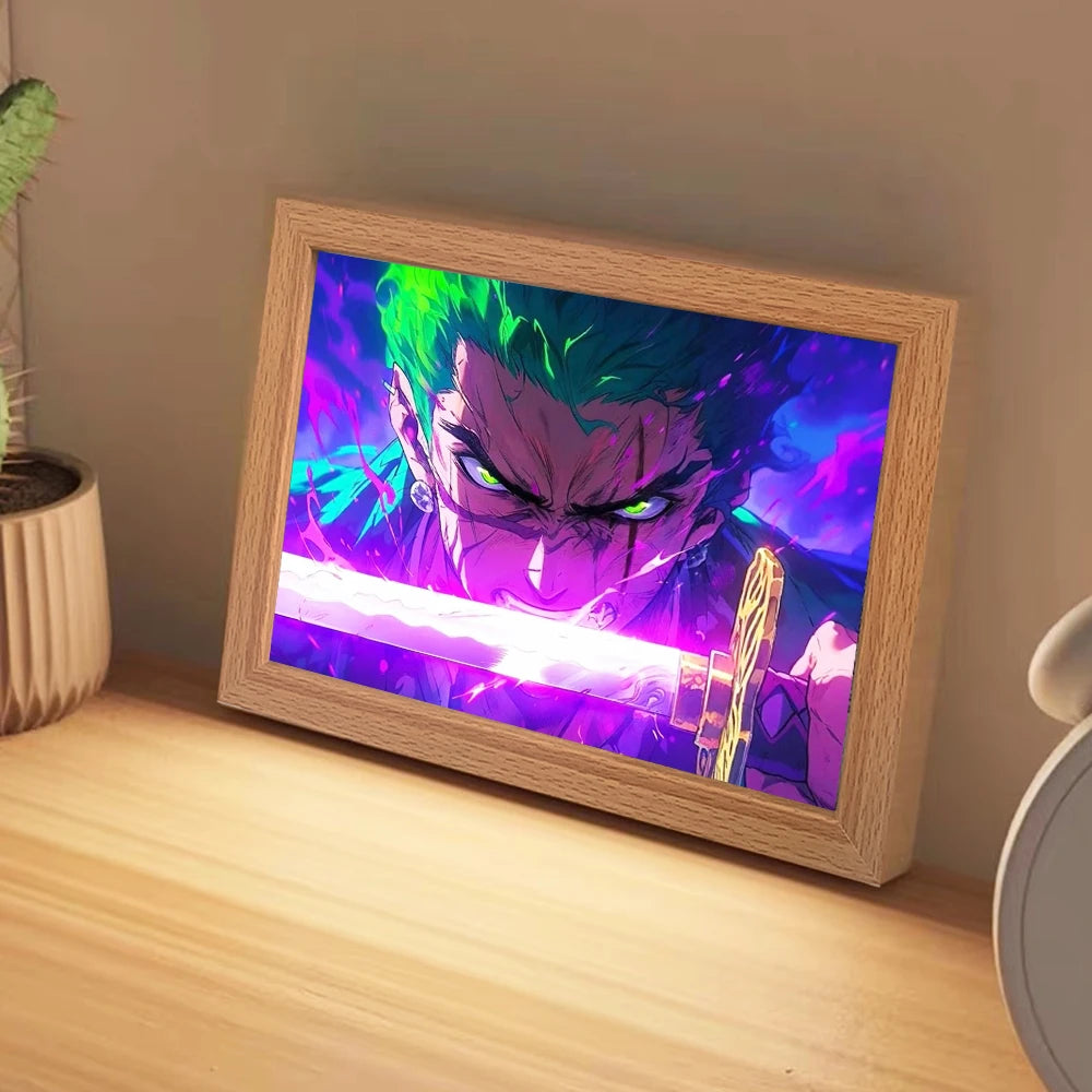 Anime character One Piece Luffy Zorro animated frame LED light study bedroom Christmas birthday gift