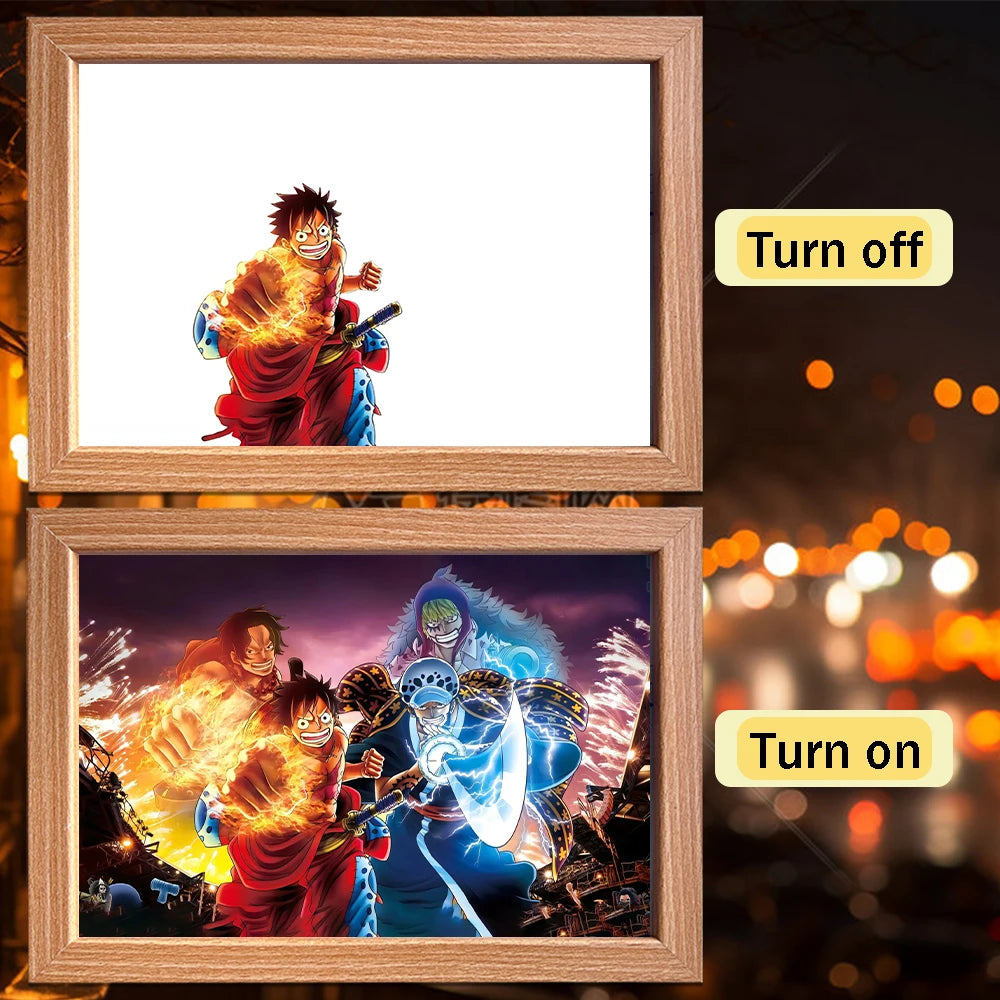 Anime character One Piece Luffy Zorro animated frame LED light study bedroom Christmas birthday gift