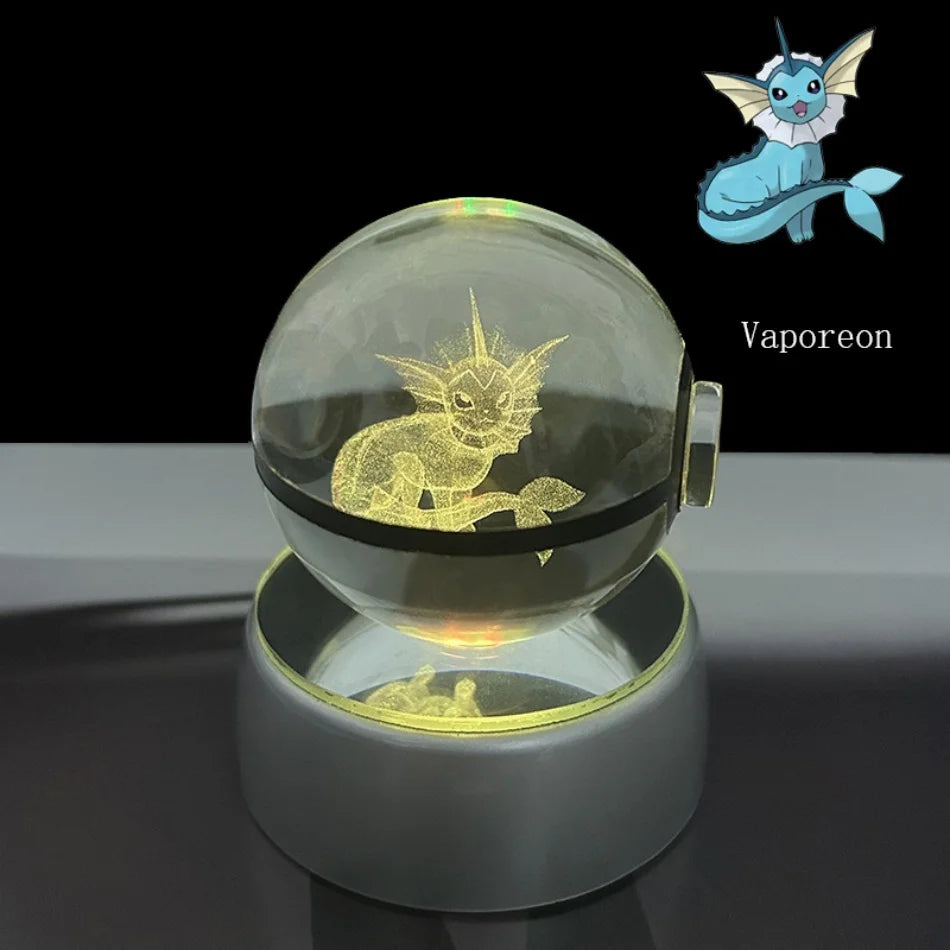Pokemon 3D Crystal Ball Pikachu Gengar Eevee Mewtwo Anime Game Pokeball Led Night Light Base Kids Birthday Gift Home Decoration