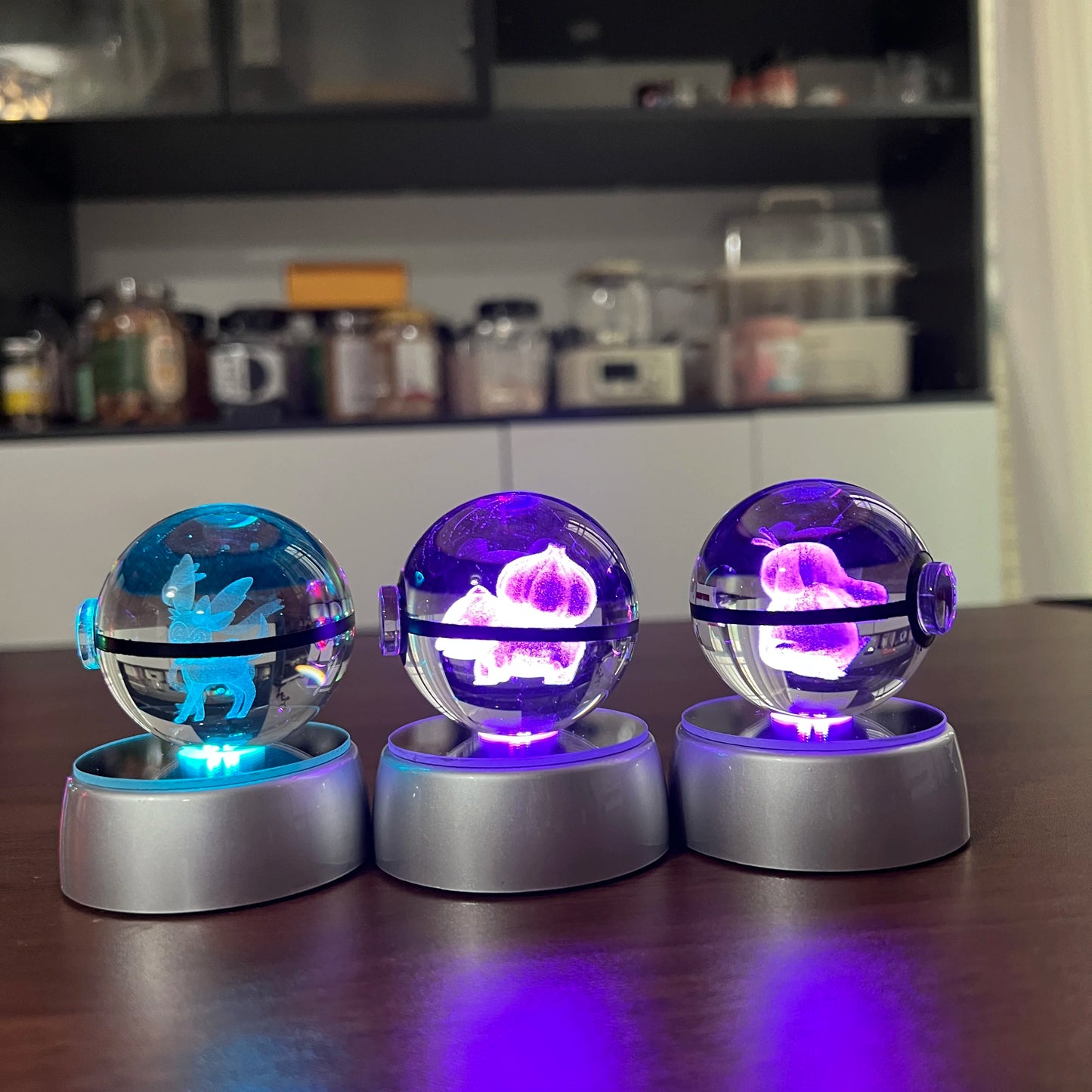 Pokemon 3D Crystal Ball Pikachu Gengar Eevee Mewtwo Anime Game Pokeball Led Night Light Base Kids Birthday Gift Home Decoration