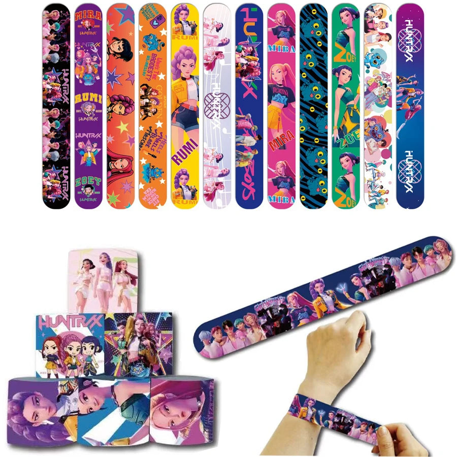12/24/36/48pcs K-pop Theme Slap Bracelets Set Wristband Toys set for Kids Birthday Party Favors Pinata Fillers Goodie Bag Gifts
