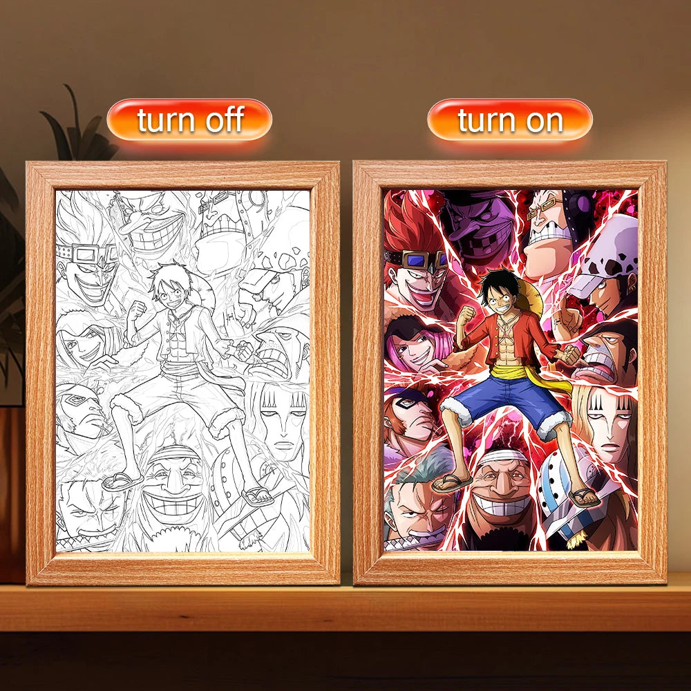 Anime character One Piece Luffy Zorro animated frame LED light study bedroom Christmas birthday gift