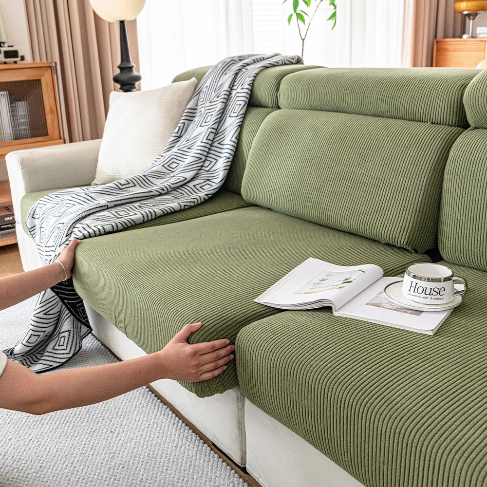 New Thicken Jacquard Sofa Seat Cushion Covers Solid Colors Striped Sofa Covers for Living Room Sectional Couch Covers Removable