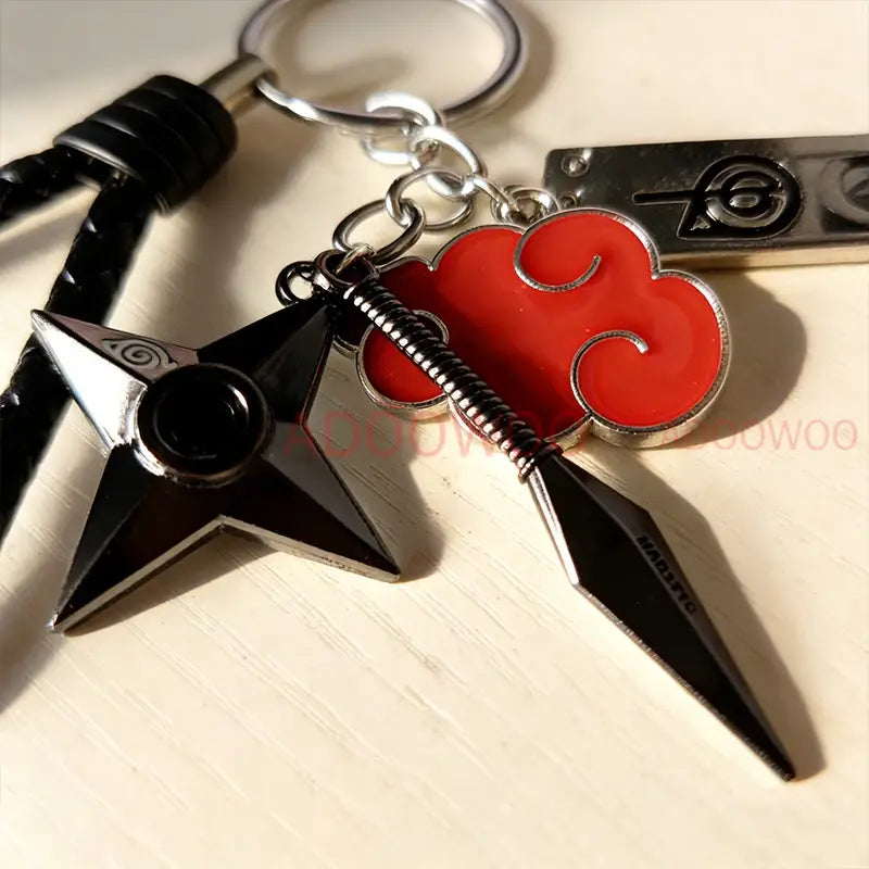 Naruto Akatsuki Alloy Keychain – Red Cloud Leather Rope