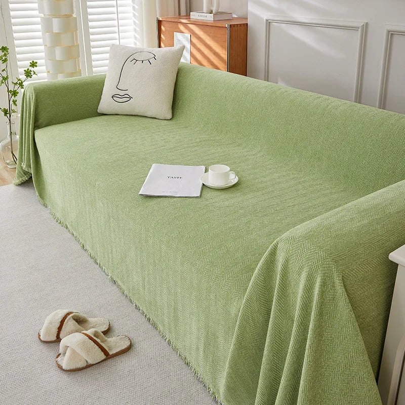 Couch Cover Luxurious Chenille Sofa Covers with Elegant Fringe Herringbone Texture Heavyweight Cozy Blanket for Couch Bed Decor