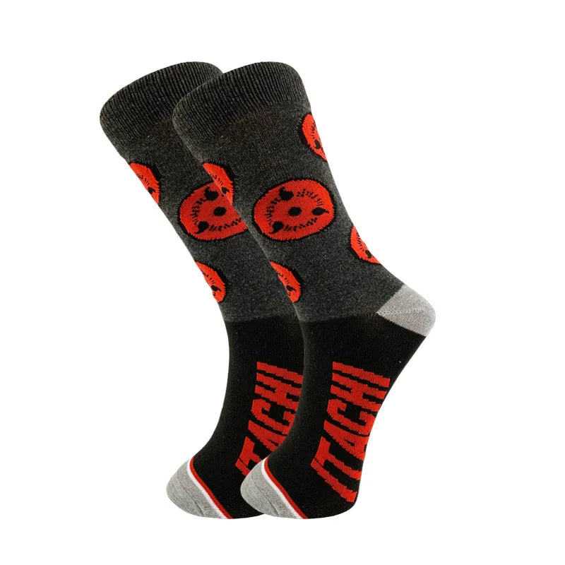 Anime Naruto Sport Long Socks for Men Women Cartoon Akatsuki Red Cloud Action Figure Casual Elastic Harajuku Stockings Toys Gift