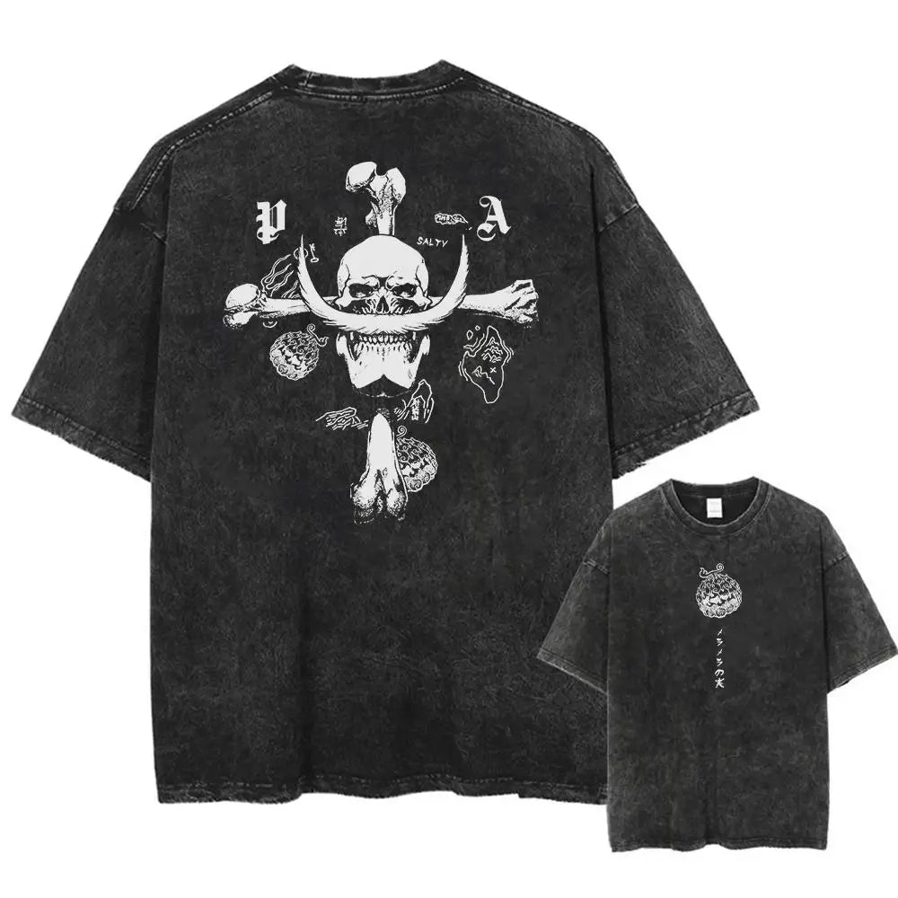 One Piece Skull Short Sleeve Tee Anime Washed Vintage Graphic T-Shirt Man Women Cosplay Casual Tops 2026 Summer Y2k Streetwear