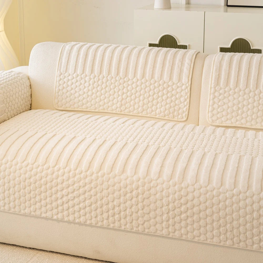 Thicken Warm Geometric Jacquard Fleece Anti-Slip Sofa Cover for Living Room Couch Seat Cover Warm Solid Tuffed Fleece Sofa Towel