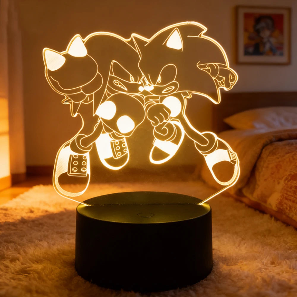 Sonices The Hedgehog Harajuku Anime Figures 3D LED Night Lights Cute Cartoon Home Bedroom Decoration Table Lamps Kids Toys Gifts