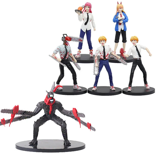 19CM  Anime Chainsaw Man Denji Figure PVC Chainsaw Helmet Movable Power Makima Model Toy Boy Collection Ornaments Gifts