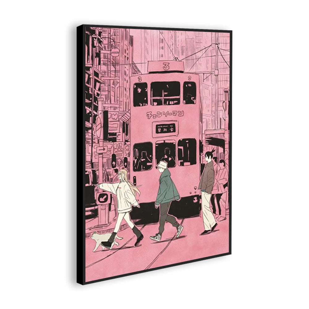 C-Chainsaw Man Anime Poster Denji Power Aki Hayakawa Urban Street Scene Manga Wall Art Aesthetic Room Decor Print Canvas Print
