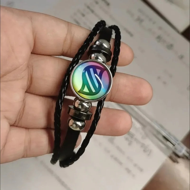 Pokémon Mega Stone Key Chain Anime Peripheral Creativity Exquisite Fashion Black Leather Rope Buckle Key Chain Trend