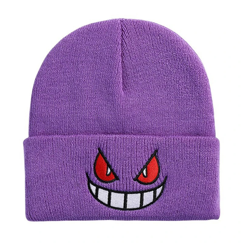 Anime Pokemon Gengar Cute Cartoon Embroidered Knitted Hat Autumn Winter Warm Gengar Beanies Hat for Women Men