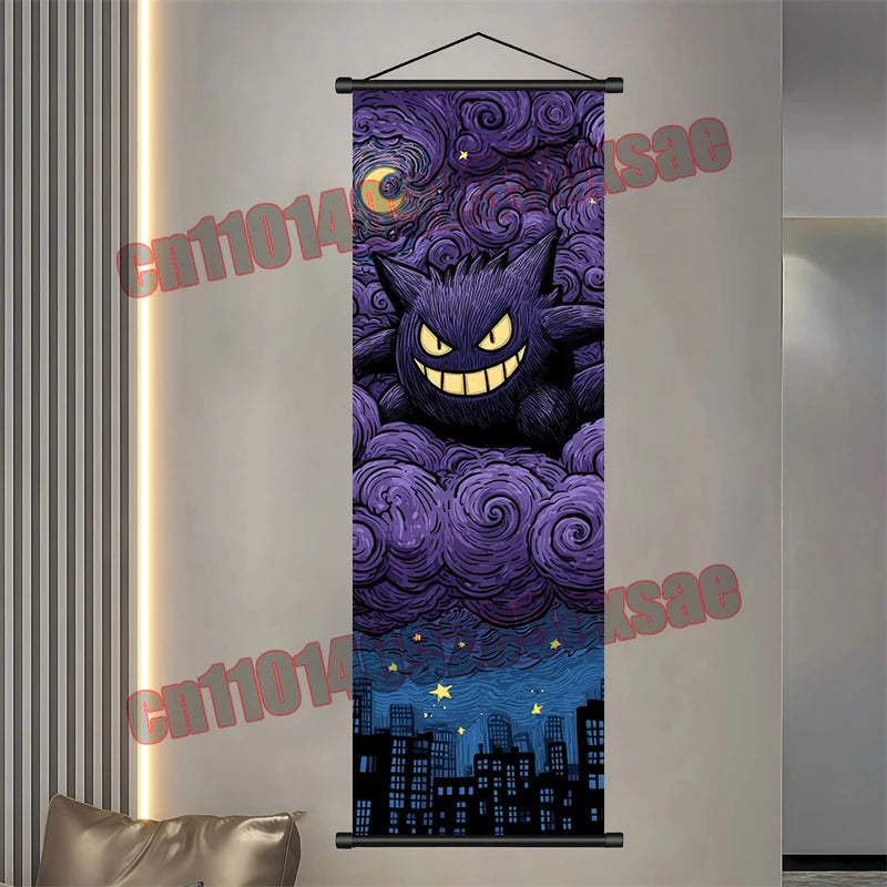 Printed Pokemon Poster, Anime Wall Artwork, Gengar Eevee Pikachu Images, Scroll Paintings, Retro Artist Home Living Room Decor