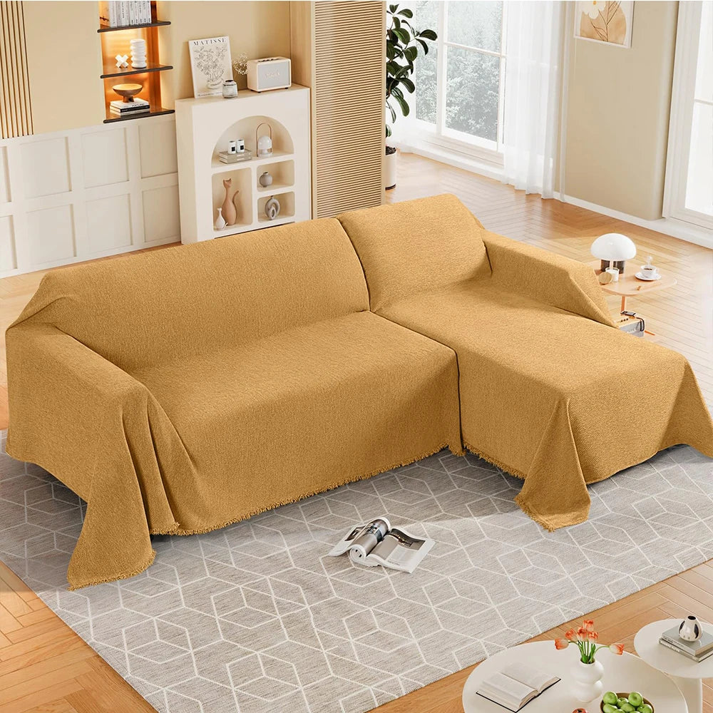 Couch Cover Luxurious Chenille Sofa Covers with Elegant Fringe Herringbone Texture Heavyweight Cozy Blanket for Couch Bed Decor