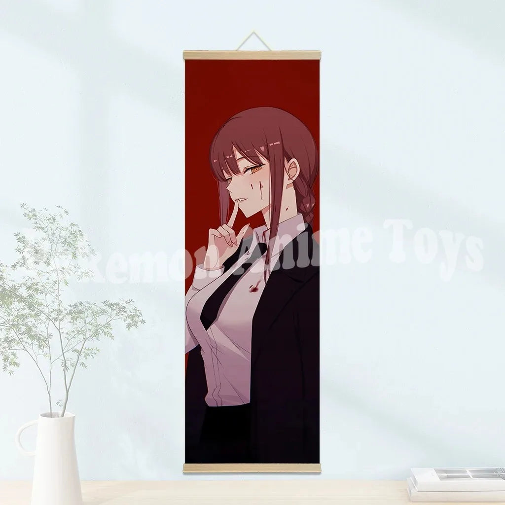 Chainsaw Man Anime Poster Wooden-framed Scroll Painting HD Quality Wall Art Retro Posters for Home Room Wall Decor