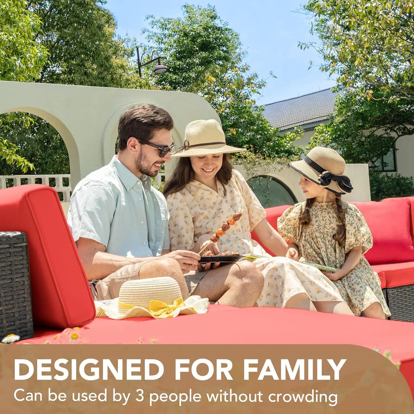 5pc All-Weather Outdoor Sectional Patio Sofa PE Rattan Conversation Set with Cushions & Glass Table, Customized