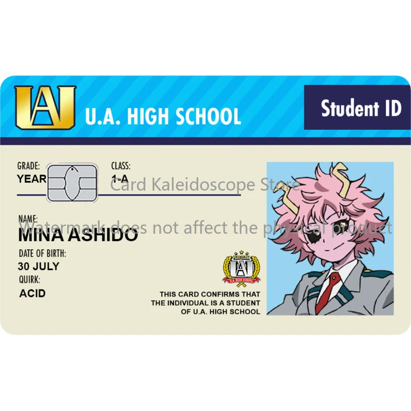 Anime My Hero Academia Student ID Series Redit Card Skin Sticker for VISA JCB Mastercard and Other Bank IC Card Decoration