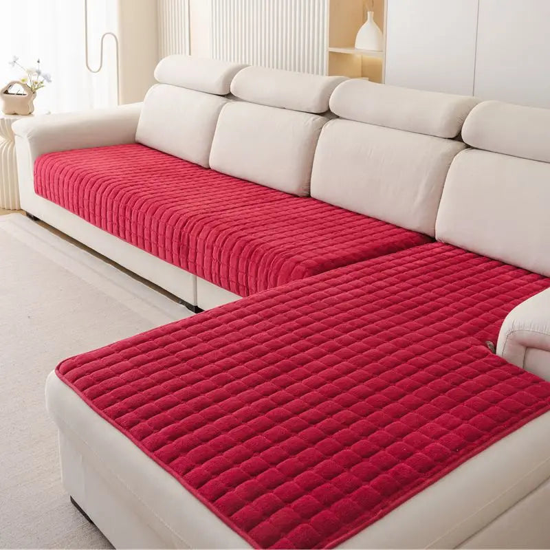 Plush plaid sofa cushion non-slip four seasons universal living room sofa cover simple modern thickened velvet cushion towel