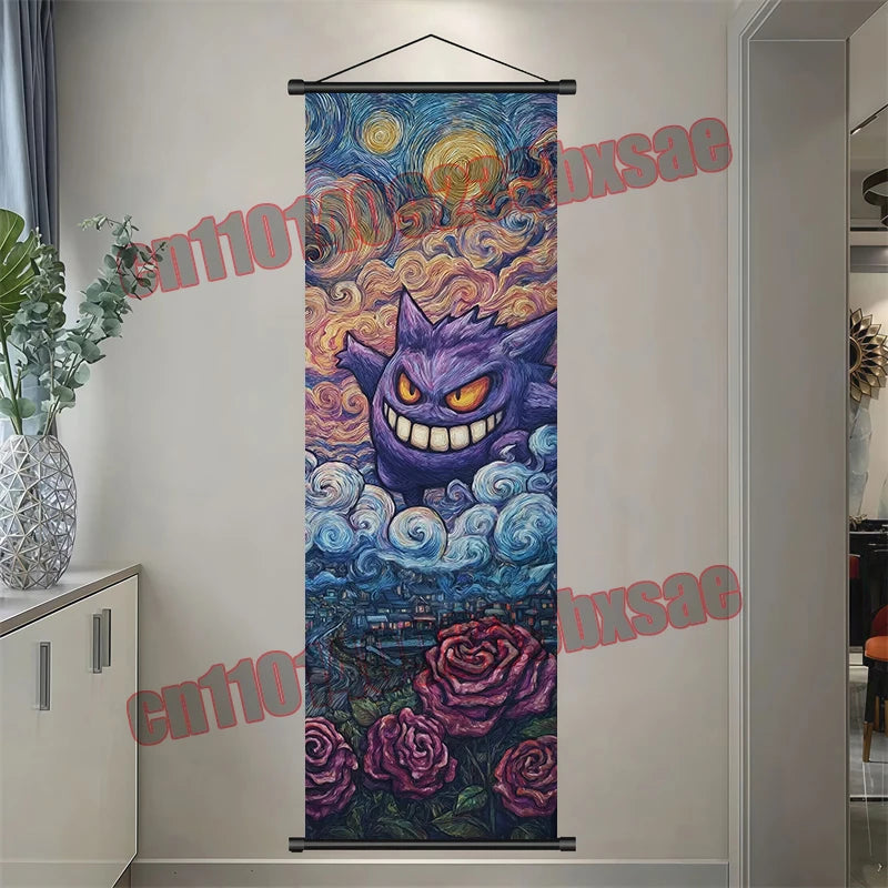 Printed Pokemon Poster, Anime Wall Artwork, Gengar Eevee Pikachu Images, Scroll Paintings, Retro Artist Home Living Room Decor