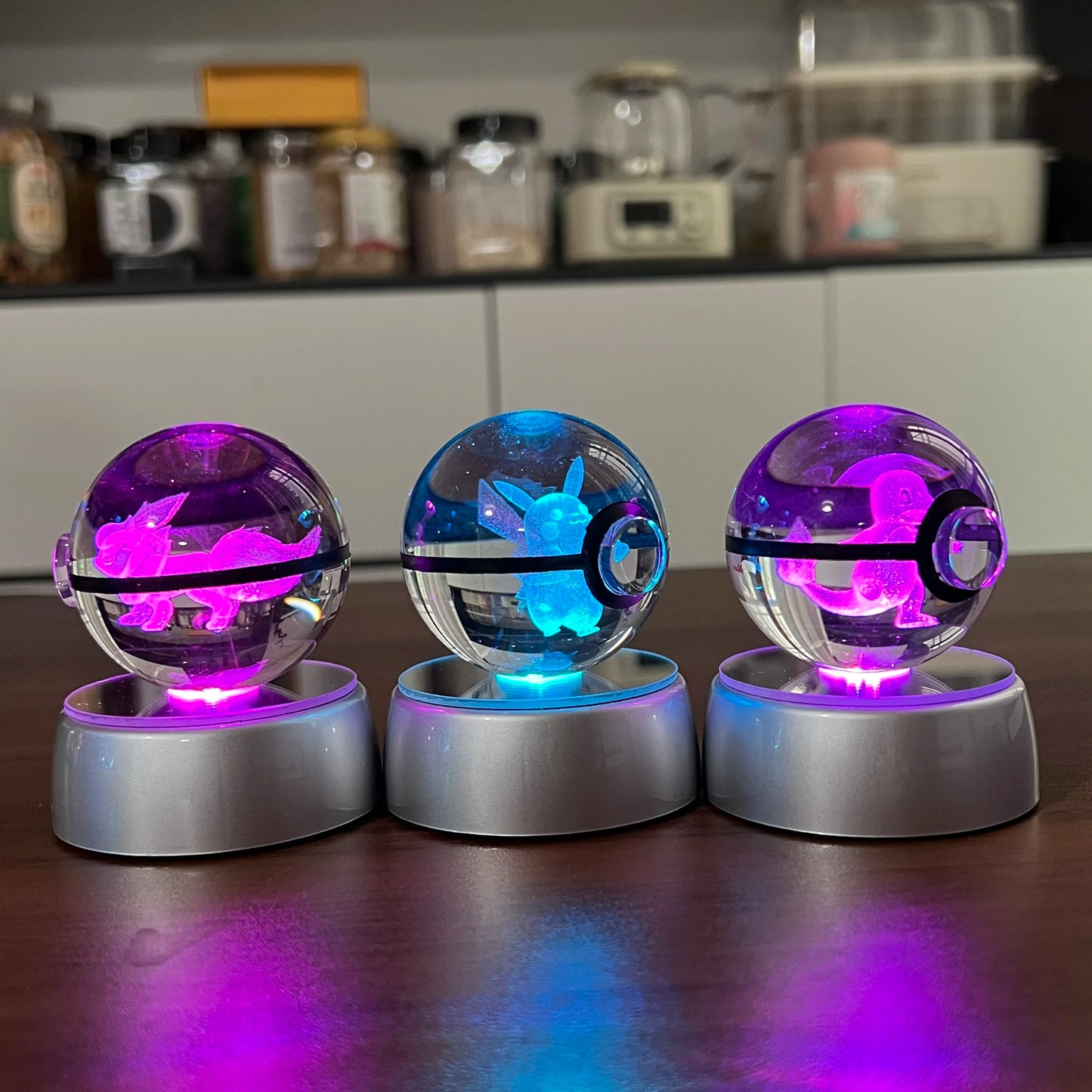 Pokemon 3D Crystal Ball Pikachu Gengar Eevee Mewtwo Anime Game Pokeball Led Night Light Base Kids Birthday Gift Home Decoration