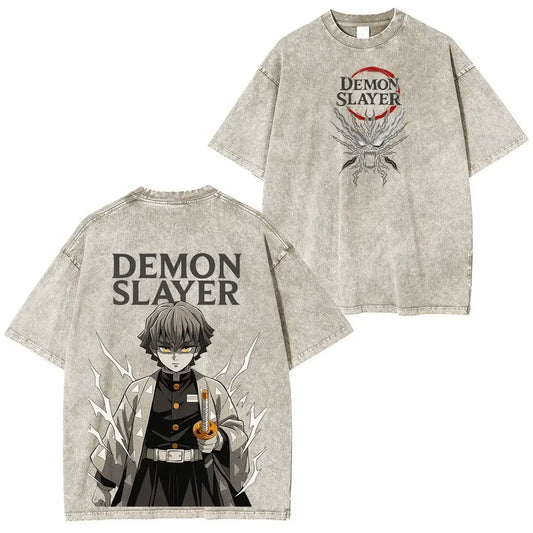 Anime Vintage Washed T Shirt Men Women Demon Slayer Streetwear Graphic Print Short Sleeve Tee Oversized Casual Tops Summer 2026