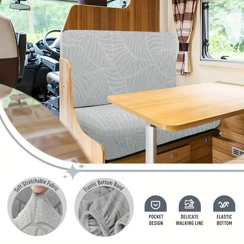 2 Pcs/set Leaves Jacquard RV Dinette Cushion Covers Elastic Armless Couch Slipcover Stretch Rv Camper Car Bench Seat Cover