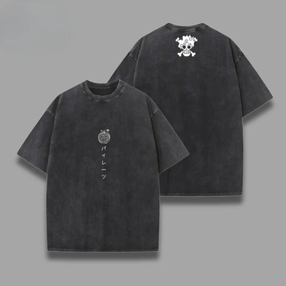 One Piece Skull Short Sleeve Tee Anime Washed Vintage Graphic T-Shirt Man Women Cosplay Casual Tops 2026 Summer Y2k Streetwear