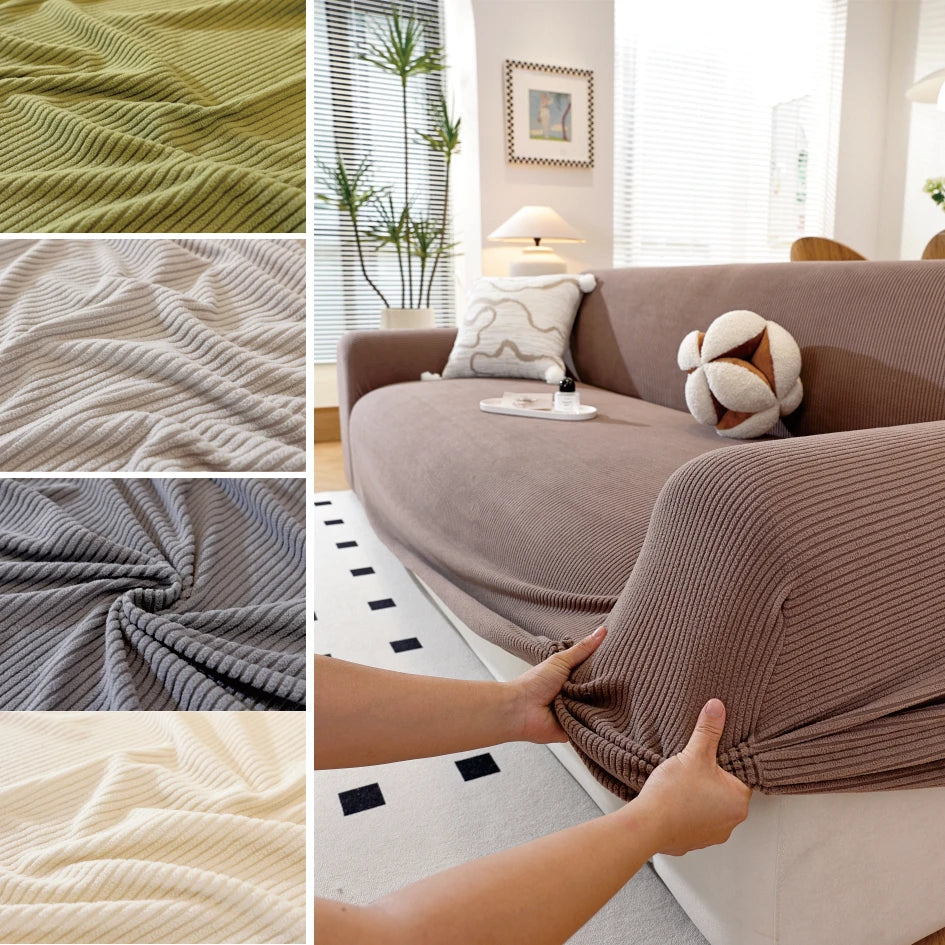 Solid color sofa cover with elastic band design, removable and machine washable, high elasticity, full coverage dust cover