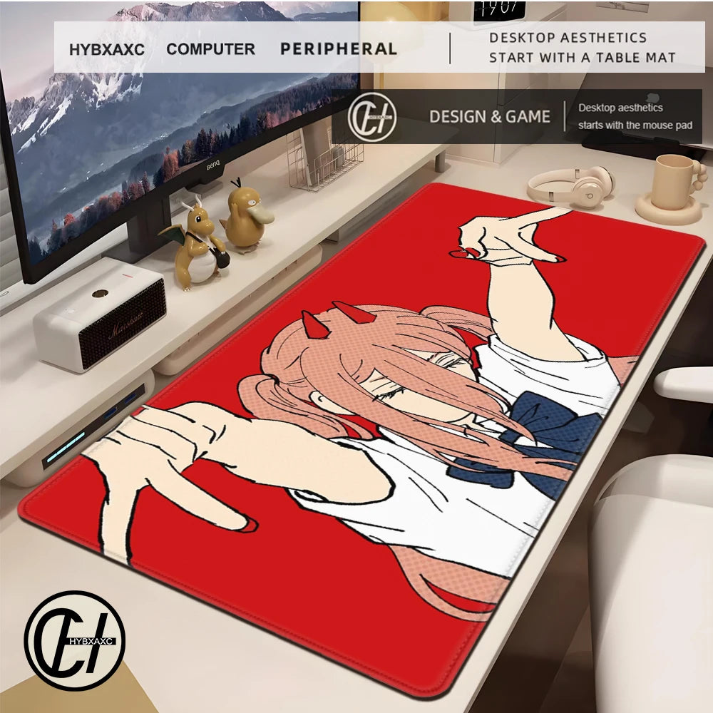 Power Chainsaw Man Deskmat Gamer Girl Carpet Xxxl Mouse Pad 1000x500 Playmat Red Computer Mat Anime Mousepads Desk Accesories