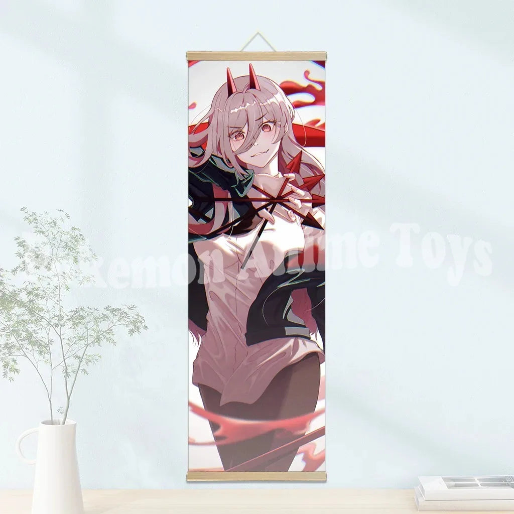 Chainsaw Man Anime Poster Wooden-framed Scroll Painting HD Quality Wall Art Retro Posters for Home Room Wall Decor