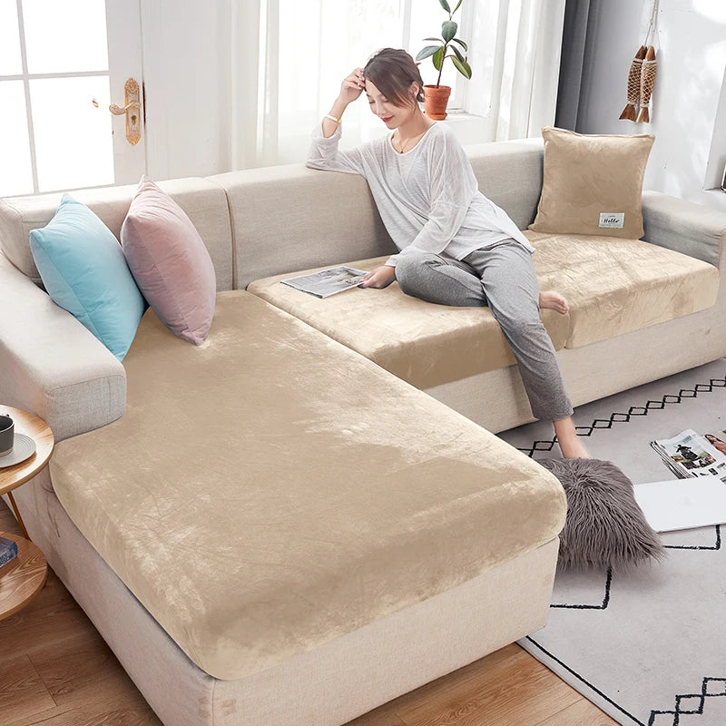 1pc Plush Sofa Slipcover Anti-slip Elastic Sofa Cover for Bedroom Office Living Room Home Decor Couch Cover Furniture Protector