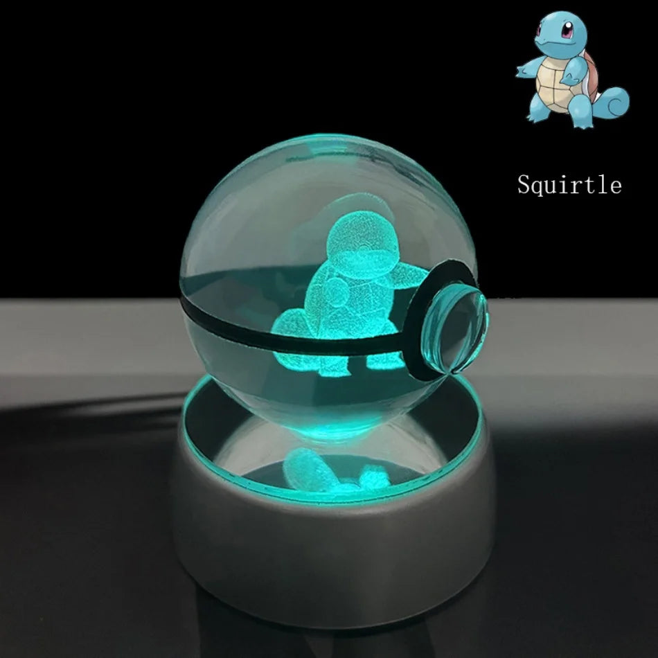 Pokemon 3D Crystal Ball Pikachu Gengar Eevee Mewtwo Anime Game Pokeball Led Night Light Base Kids Birthday Gift Home Decoration