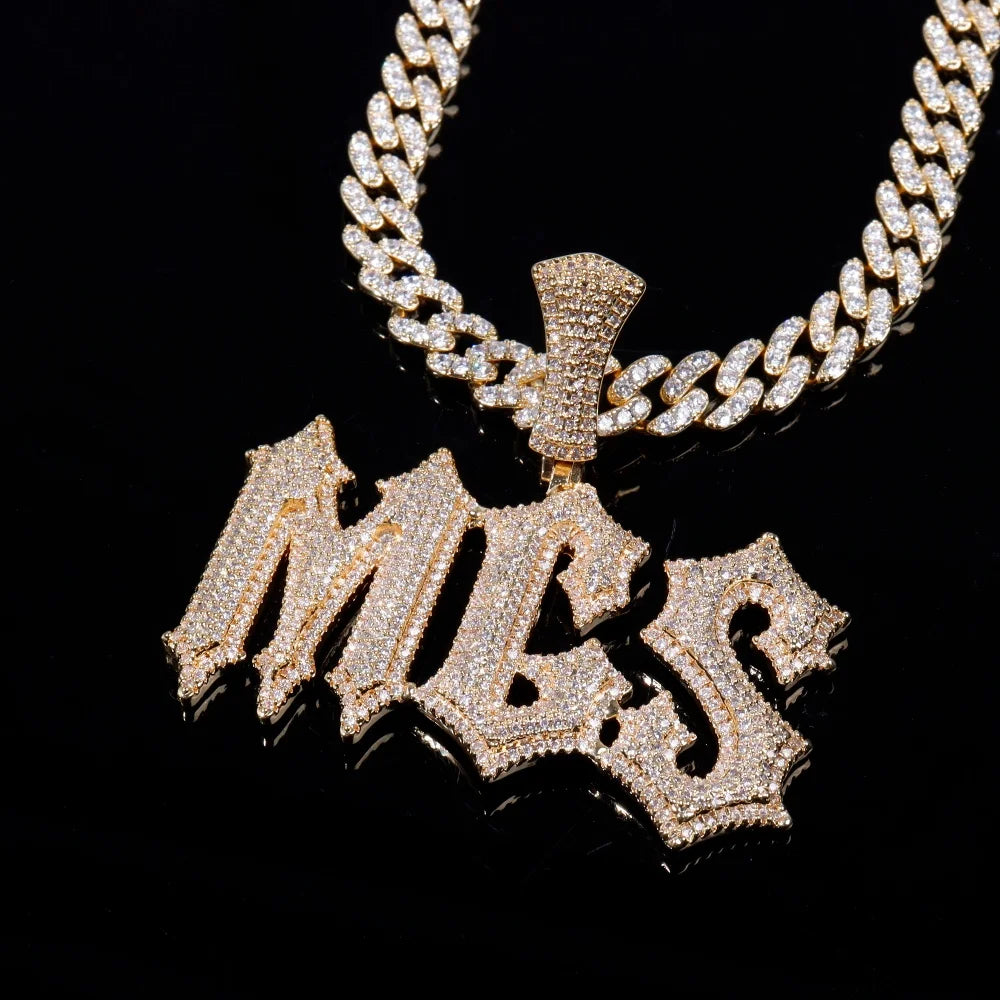 Custom Bling CZ Stone Spiked Letter Pendant Hiphop Style Personalized Necklace Rope Chain Charm Name Choker Luxury Gift For Men