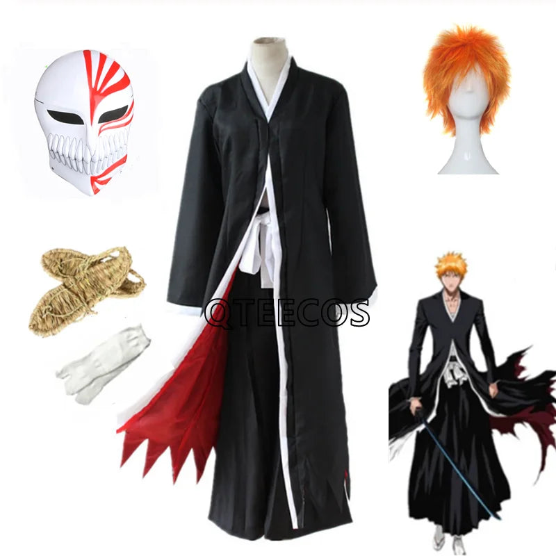 Anime Ichigo Kurosaki Cosplay Holloween Costumes Mask Tops And Pants Halloween Set For Men
