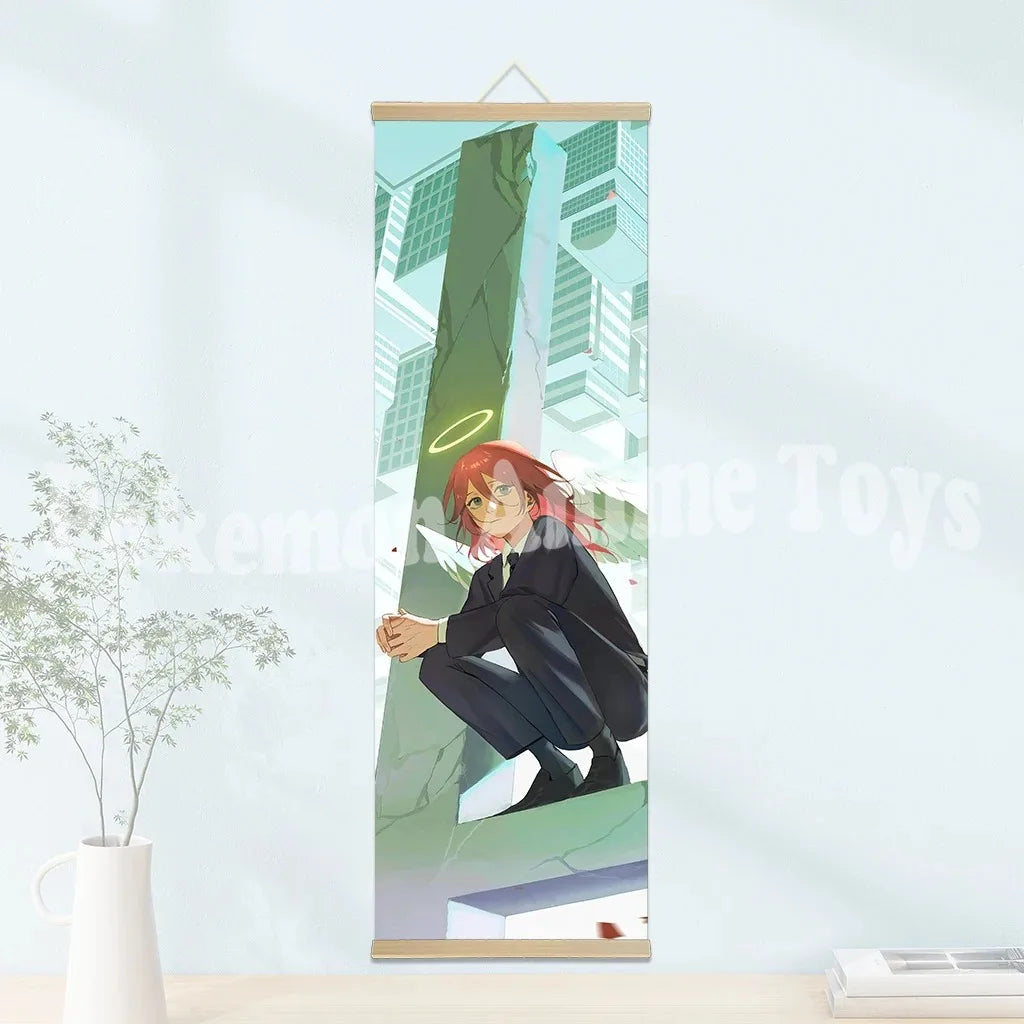 Chainsaw Man Anime Poster Wooden-framed Scroll Painting HD Quality Wall Art Retro Posters for Home Room Wall Decor