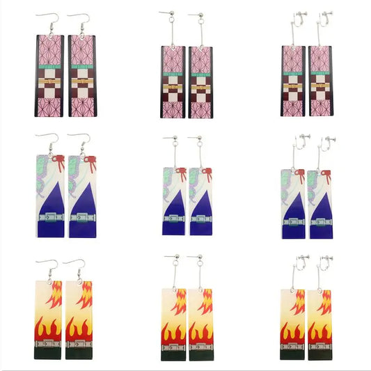 2022 Trendy Acrylic Tanjiro Earrings Demon Slayer Earrings Anime Cosplay Props Hanafuda Drop Long Earrings for Women Girls Jewel