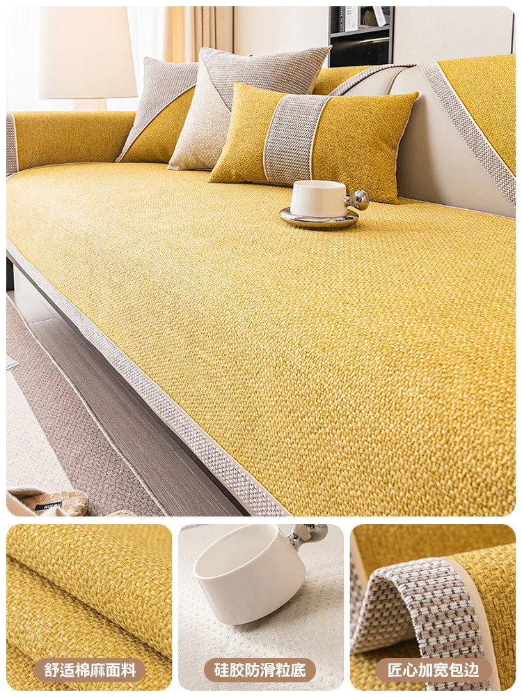 Linen Sofa Cushion for All Seasons Universal Non-slip Sofa Cover Cover New 2024 Backrest Cover Cloth Towel Woven Cotton
