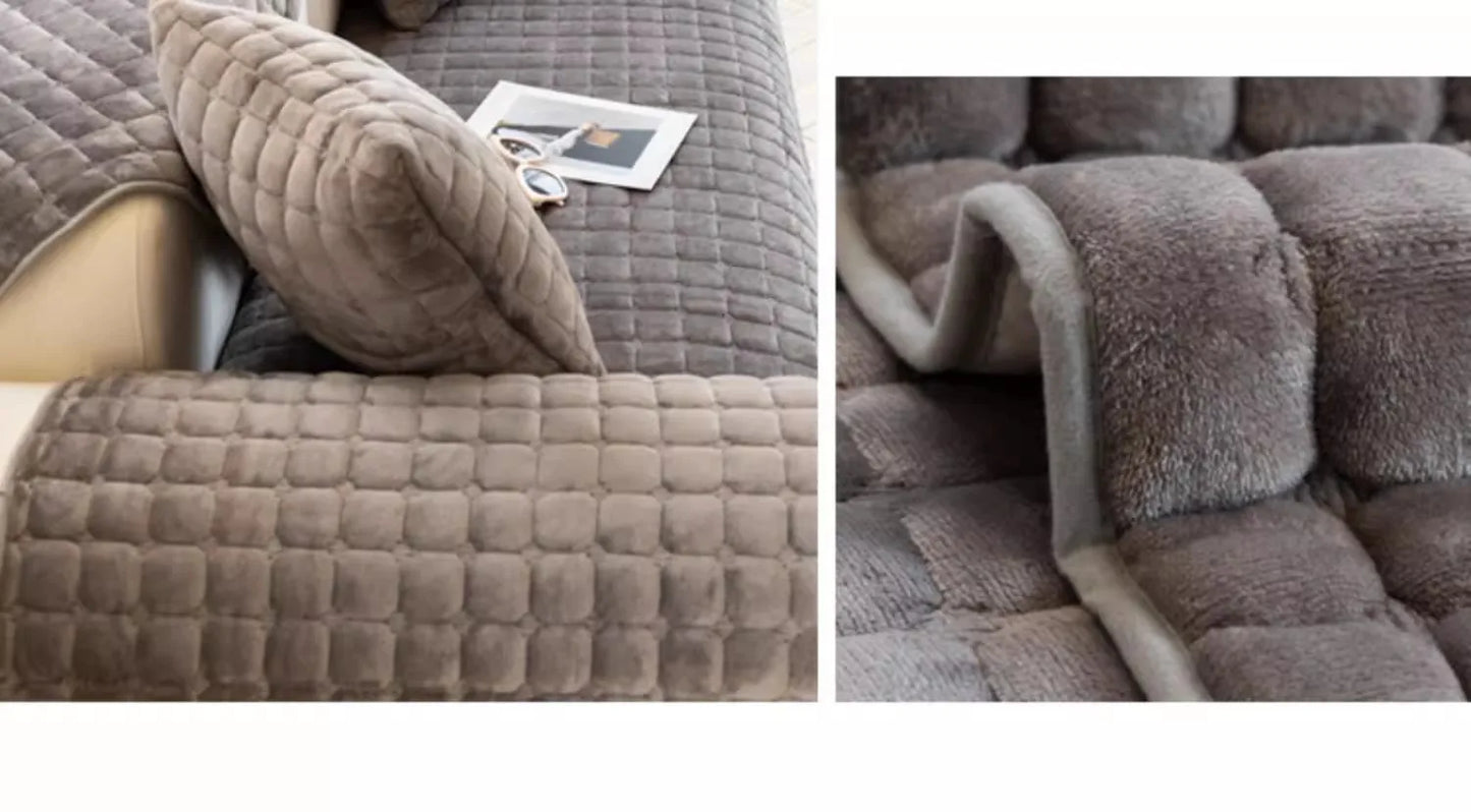 Plush plaid sofa cushion non-slip four seasons universal living room sofa cover simple modern thickened velvet cushion towel
