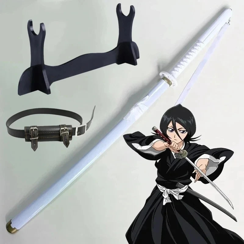 40in Rukia White Katana Original Samurai Sabre Bleach Anime Sword Cosplay Prop Real Size Japanese Katana Ninja Knife Decor Gift