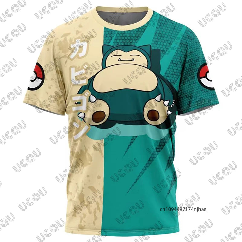 Summer New Pokémon Snorlax Cartoon Print Men's and Women‘s T Shirt Short-sleeved Sports Cosplay Tees Casual Oversized Kids Tops