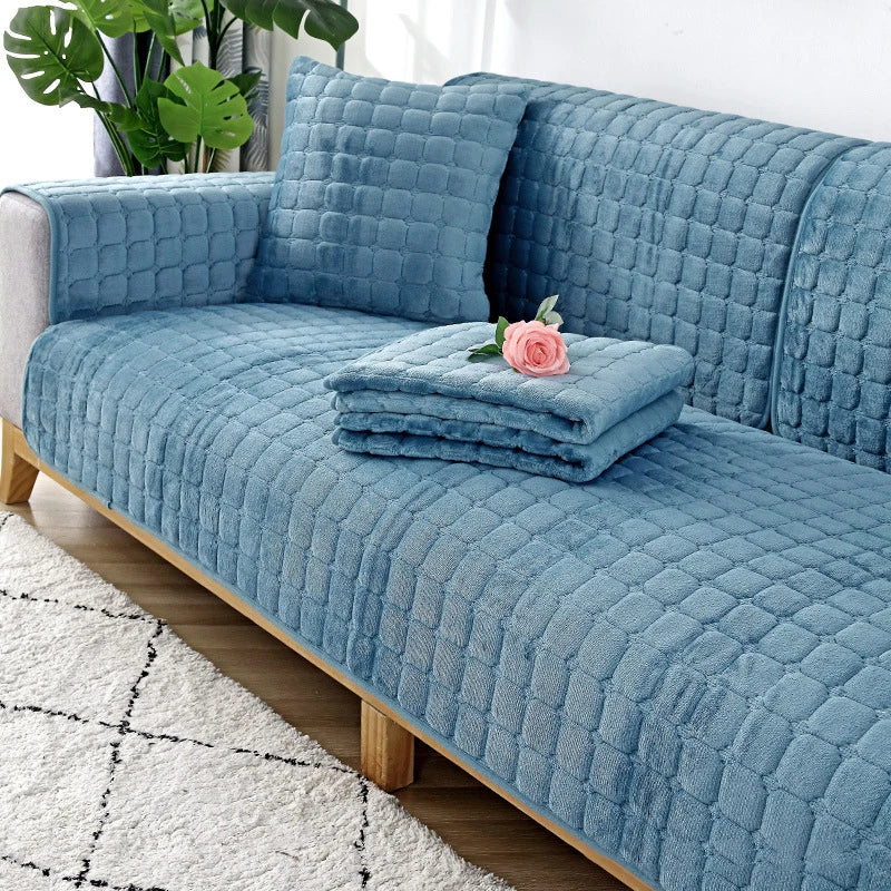 Flannel Sofa Cushion Four Seasons General Non-Slip Thickened Living Room Sofa Backrest Cover Modern Plush Seat Cushion